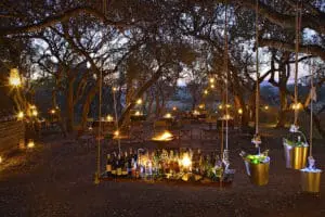 Sundowners followed by a bush dinner.