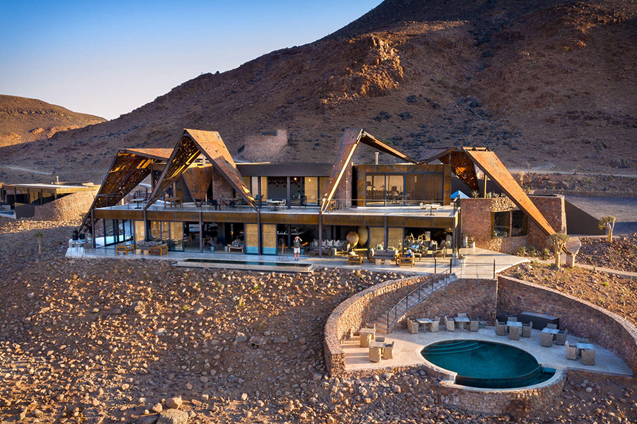 An aerial view of Namibia Lodge, andBeyond Sossusvlei Desert Lodge | Go2Africa