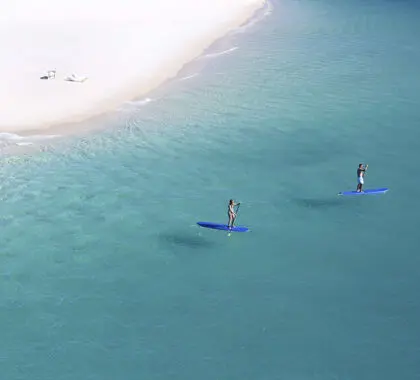 Disfrute de las aguas azules en una tabla de paddle surf o en kayak. 