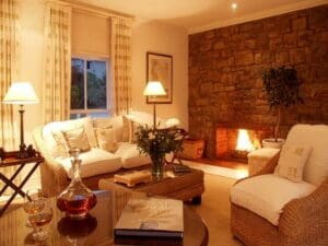 A cozy fireplace in the lounge keeps you warm on chilly evenings.
