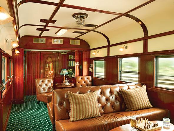 The dip-set sofas of the train’s lounge make great places to sit and swap stories of the day’s adventures.