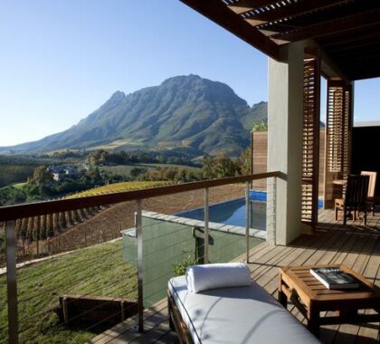 Your private balcony offers a great view over the winelands