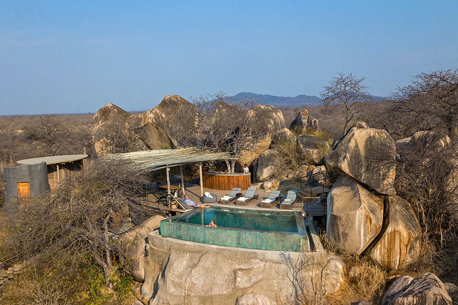 Vista aérea de la piscina de Jabali Ridge.