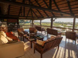 From the comfortable open-sided living room you can enjoy sweeping views of the Okavango's abundant waterways.

