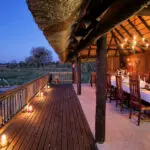 The bar and dining area allow you to marvel at the Okavango's wilderness while sharing meals with friends, family and fellow guests.
