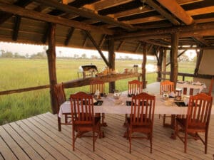 Start the morning with a full breakfast overlooking the golden savannahs of Moremi Game Reserve.

