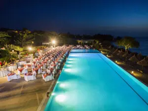 This oceanfront resort has a pool with sea views.