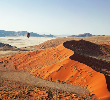 Kulala Desert Lodge is surrounded by red dunes, desolate mountains and gravel plains.
