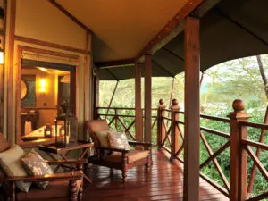 Each tented suite at Lake Elmenteita Serena Camp has its own private verandah.
