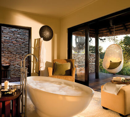 The luxury suites at Lion Sands River Lodge all have spacious bathrooms with stand-alone tubs.