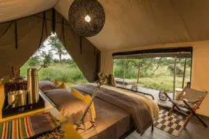 Tent interior at Gomoti Plains Camp.