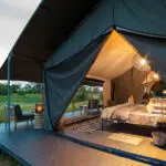 The deck of the luxury tent at Gomoti Plains Camp.
