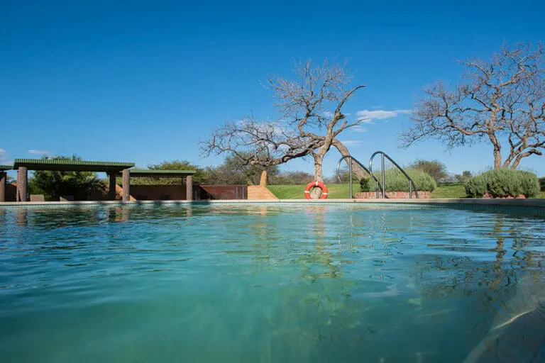 Swimming pool area at Okonjima plains camp