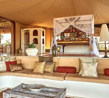 Sasaab Camp features nine spacious Moroccan-inspired tents.