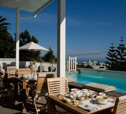 After having a swim in the pool enjoy a snack in outdoor dining area.