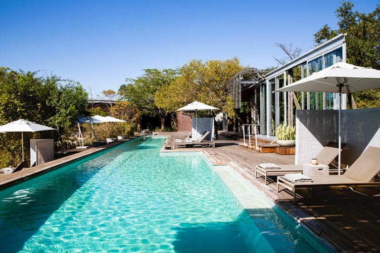 Inviting outdoor spaces with an expansive pool.