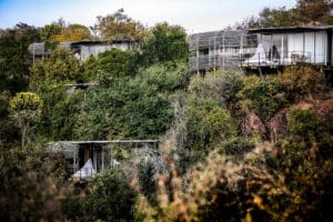 Suspendido en lo alto del río N'wanetsi.