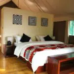 La suite situada en lo alto de un árbol ofrece lujos adicionales, como una cama extragrande y una bañera independiente.