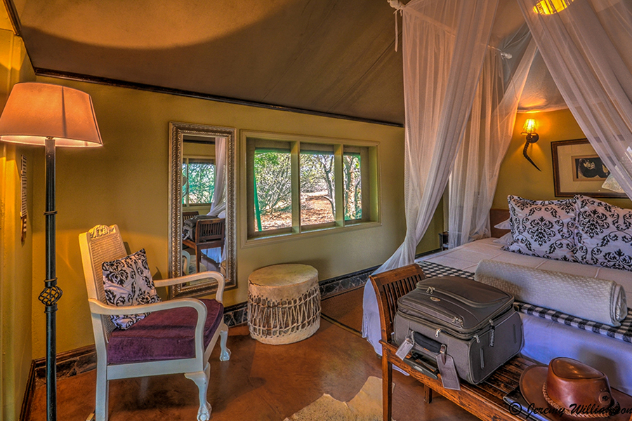 Interior of the luxury safari tent at White Elephant.