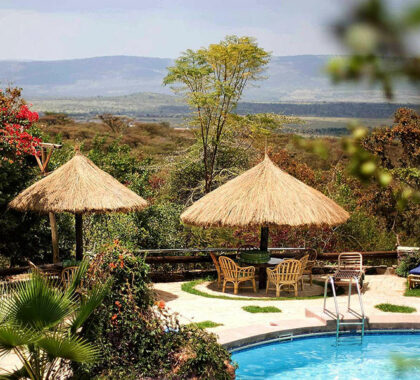 Swimming pool and lodge views at Masai Mara Sopa Lodge.