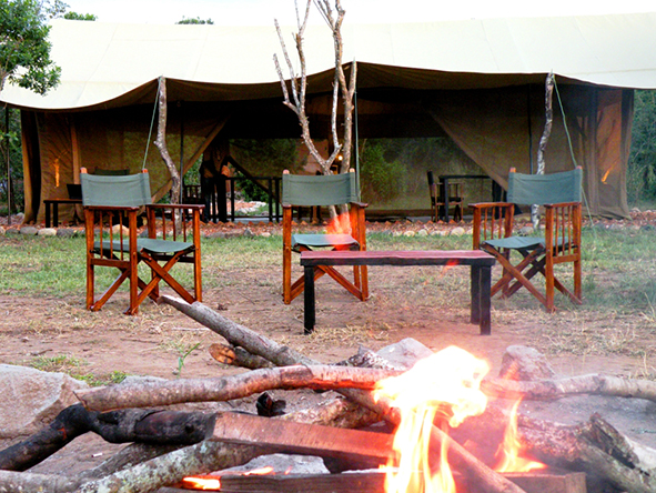 Cosy up beside the camp fire and listen to the nocturnal sounds of chortling hippos and giggling hyenas.