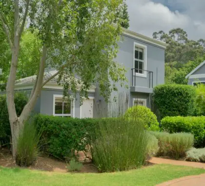 Garden cottages have charming patios, suitable for outdoor dining.