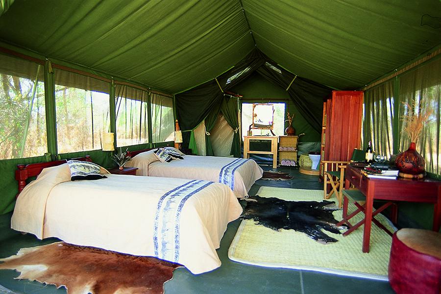 Twin bedroom at Porini Amboseli Camp.