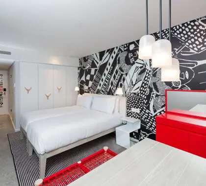 You’ll have the option of choosing king-sized or twin beds in the modern suites.