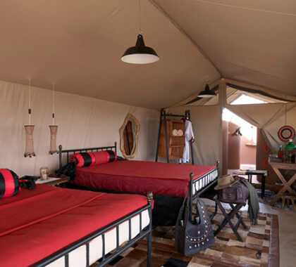 Each tented suite is uniquely decorated in a tasteful fusion of Maasai, Arabic and Hemingway safari styles.