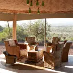 Unwind in the communal lounge tent and gaze out over the surrounding Maasai steppe.