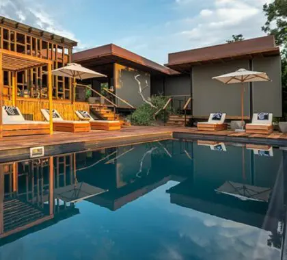 Enjoy a dip in the pool or curl up with a good book in one of the day beds.