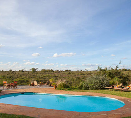Cool off in the pool or relax on a sun lounger that offers uninterrupted views of the park.