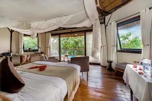 Spacious rooms with private decks at Lemala Wildwaters Lodge. 