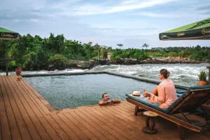 Take a dip in the pool and relax on the loungers. 
