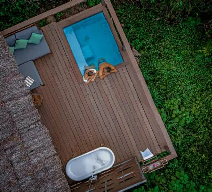 The Private Pool Suites have an outdoor bathtub as well as a private plunge pool. 