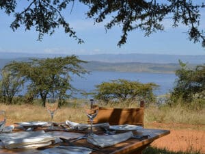 Enjoy a gourmet bush lunch under a shady tree and revel in the views over Lake Nakuru.