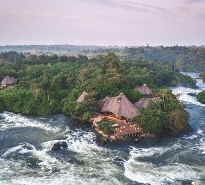 Vista de la isla y el albergue.