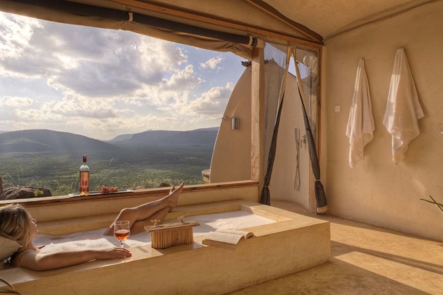 Bath with a view at Samburu Saruni.