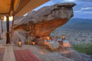 Saruni Samburu dining area and view from your villa veranda.
