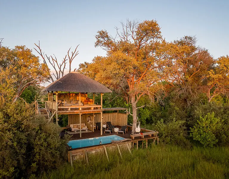 The swimming pool deck and elevated viewing lounge.