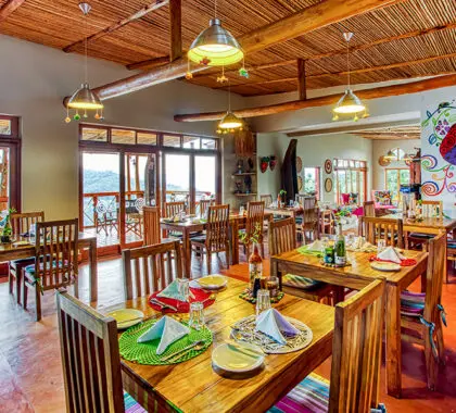 The colourful dining room.