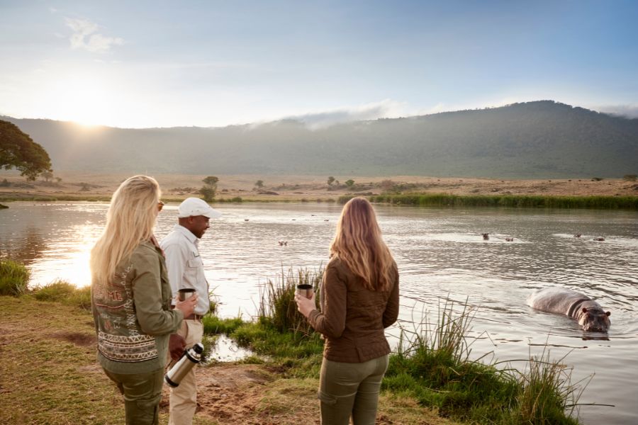 Coffee stop with a hippo sighting with Sanctuary Ngorongoro Crater Camp