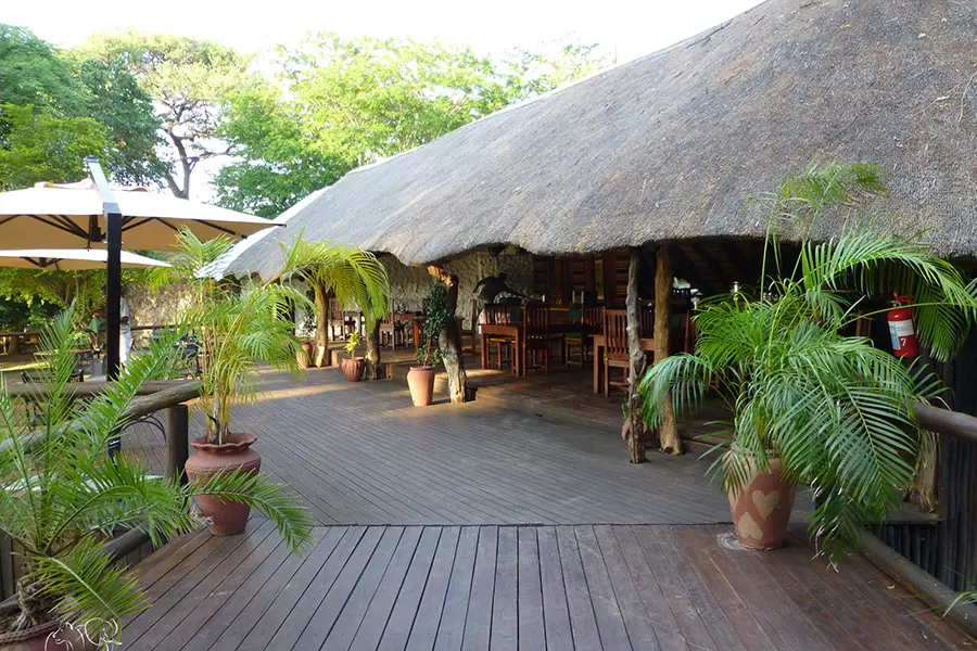 La zona principal del lodge tiene muchas terrazas y una sala con techo de paja que modera de forma natural las temperaturas en el lodge. 
