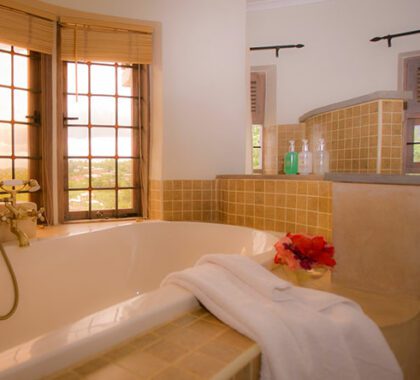 The suites come with luxurious bathrooms, each with a spacious bathtub.
