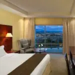 Rooms are designed to provide guests with superb views of the city skyline.