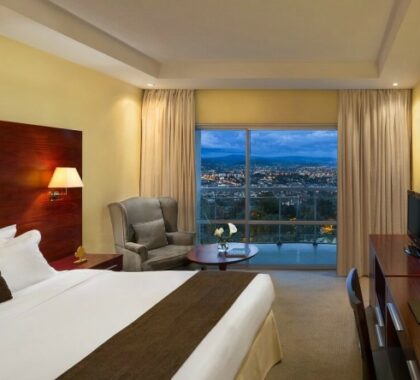 Rooms are designed to provide guests with superb views of the city skyline.