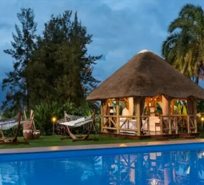 Destress and indulge in a treatment at the unique poolside Massage Gazebo.