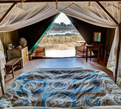 Luxury safari tent in Zambia. 