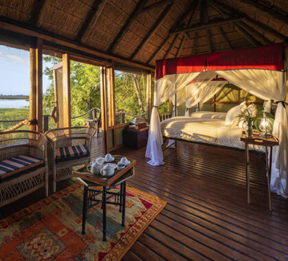 Four-poster beds are draped with mosquito nets and complimented by ultra-comfortable feather pillows and magnificent views. 
