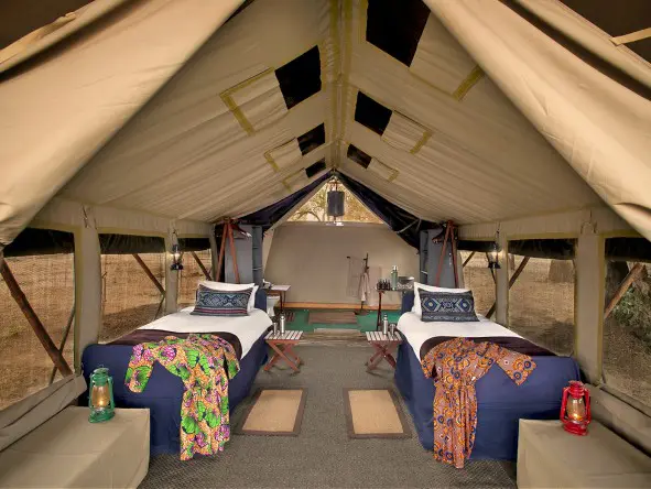 Your tent at Zambezi Expeditions is fitted with twin beds and en suite facilities that include hot showers.